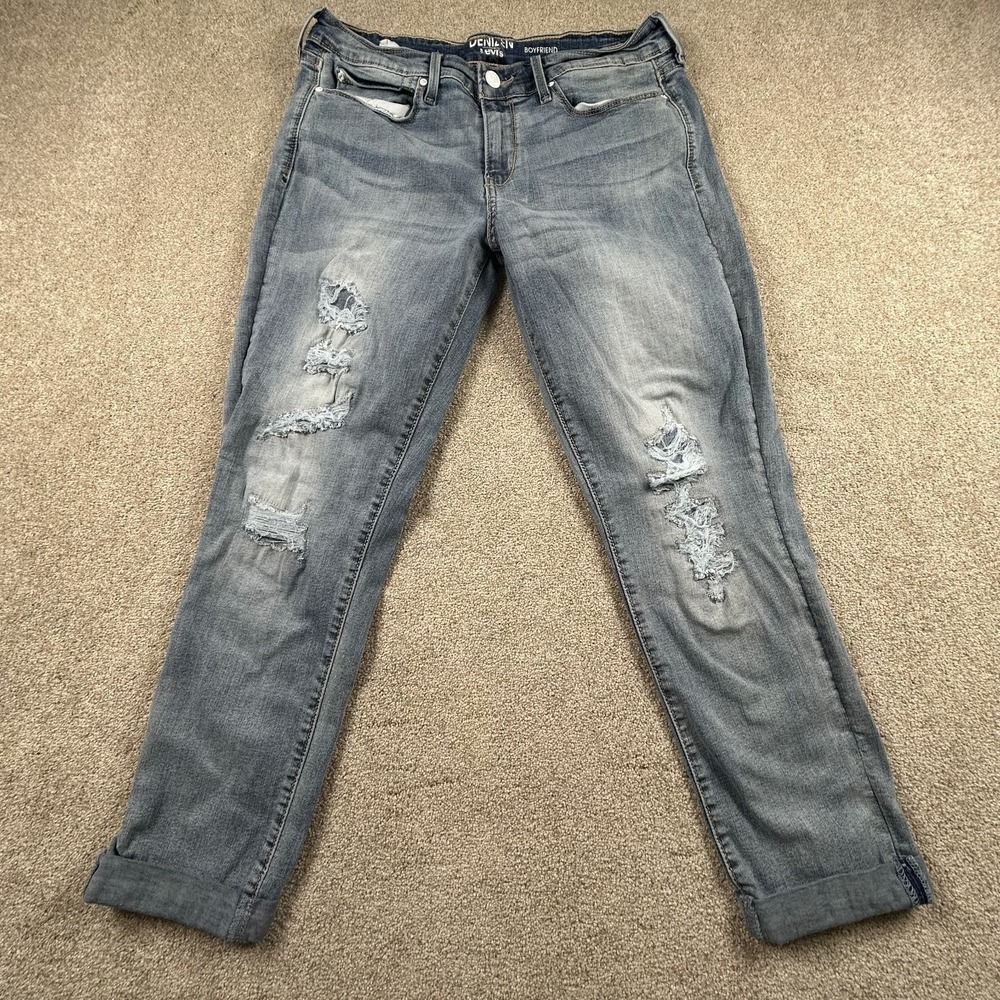 Denizen From Levi's Boyfriend Jeans Womens 9 Blue Denim Tapered Leg Distressed - Picture 1 of 9